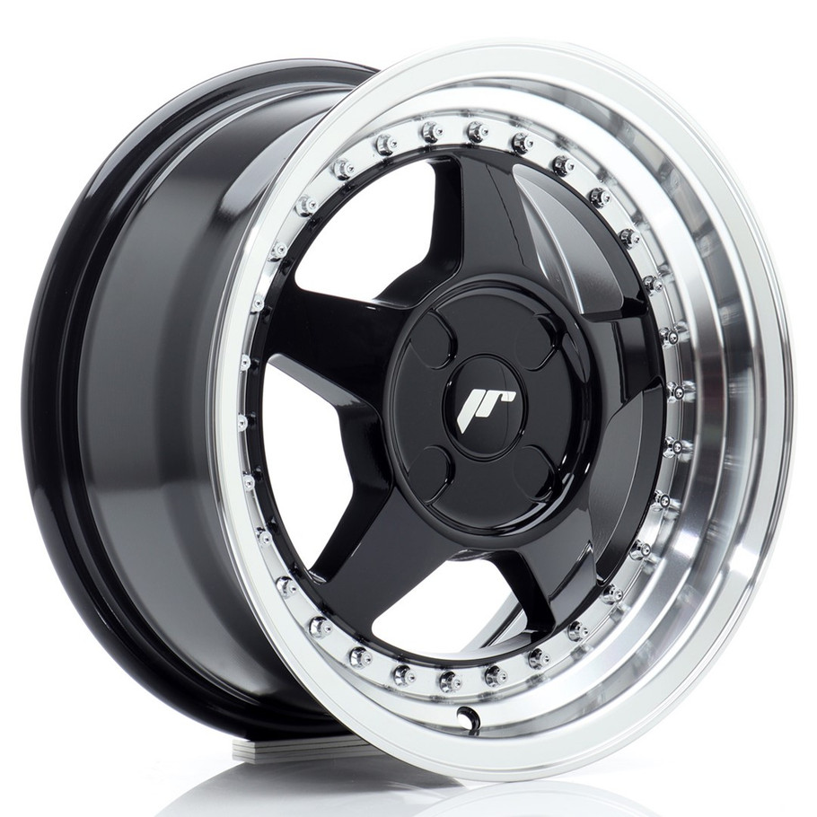 JR Wheels JR6 15x7 ET20-35 4H CUSTOM PCD 67.1mm Gloss Black w/Machined Lip