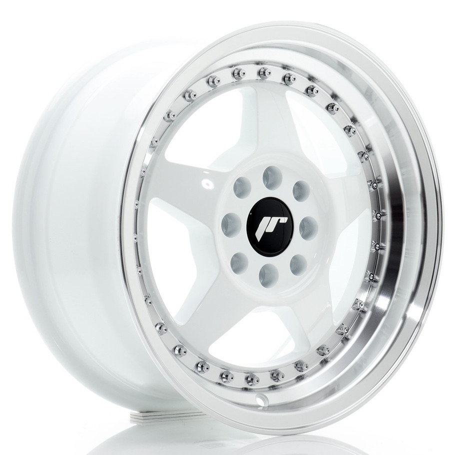 JR Wheels JR6 15x7 ET25 4x100/108 White w/Machined Lip - JR6157142567WL1