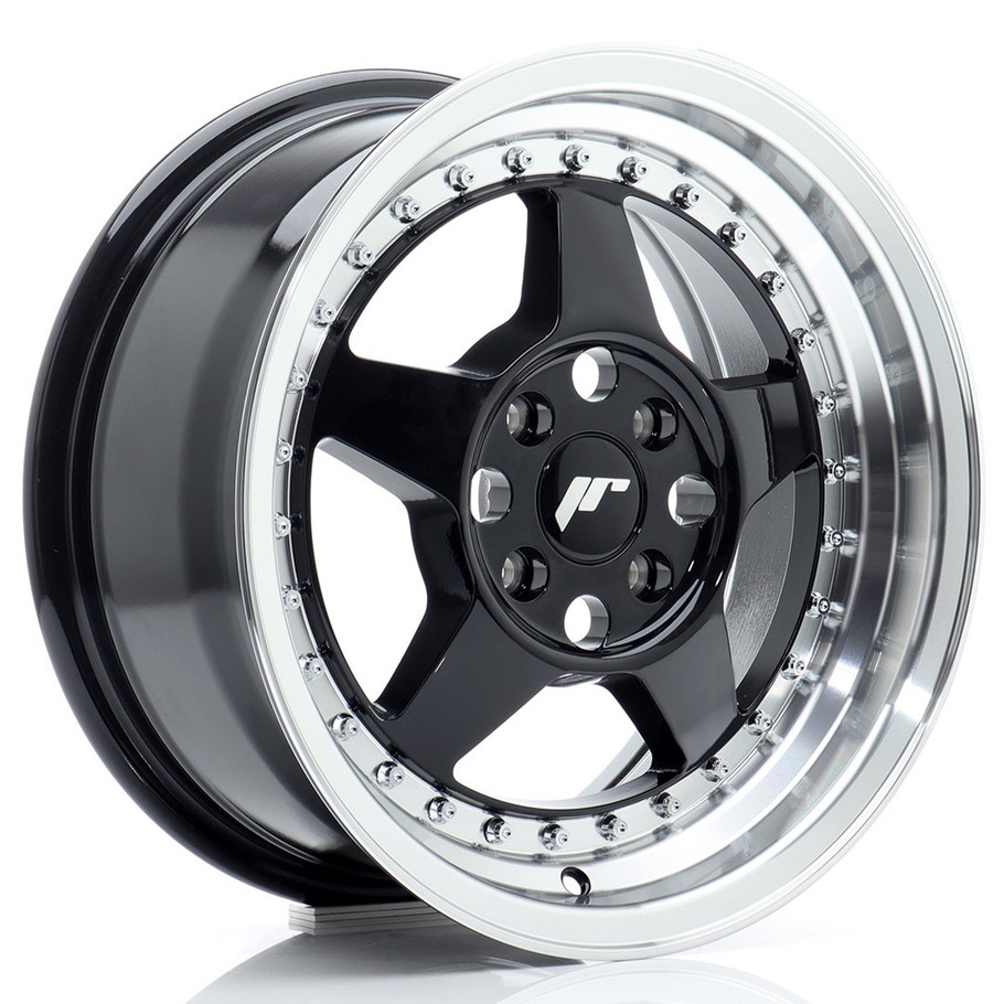 JR Wheels JR6 15x7 ET35 4x100 67.1mm Gloss Black w/Machined Lip