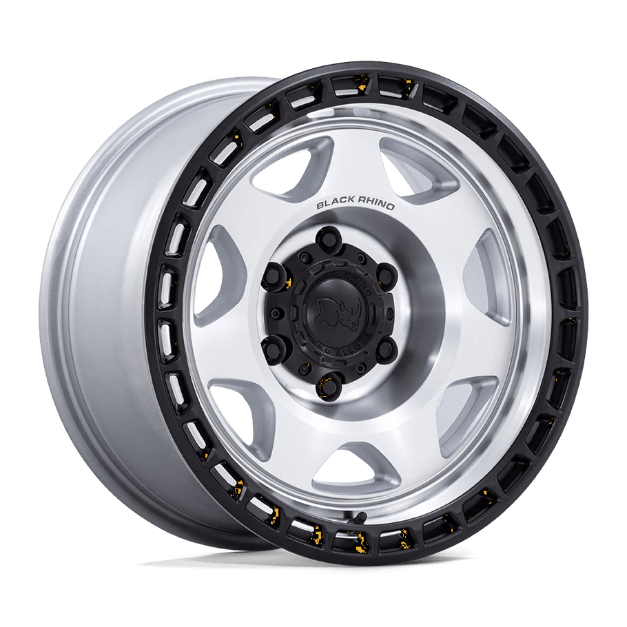 Black Rhino BR018 VOYAGER 17x8.5 ET0 5x127 71.50mm SILVER MACHINED W/ M-BLACK LIP (Load Rated 1202kg)