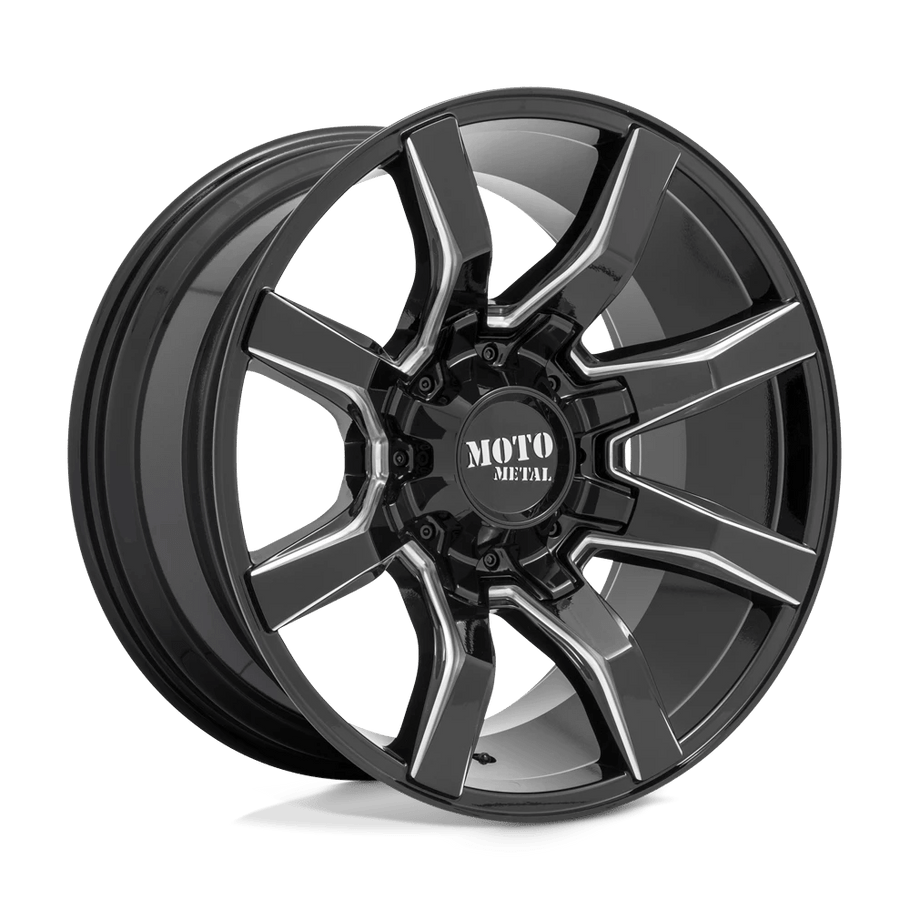 Moto Metal MO804 SPIDER 20x10 ET-18 8x165.1 125.10mm GLOSS BLACK MILLED (Load Rated 1678kg)