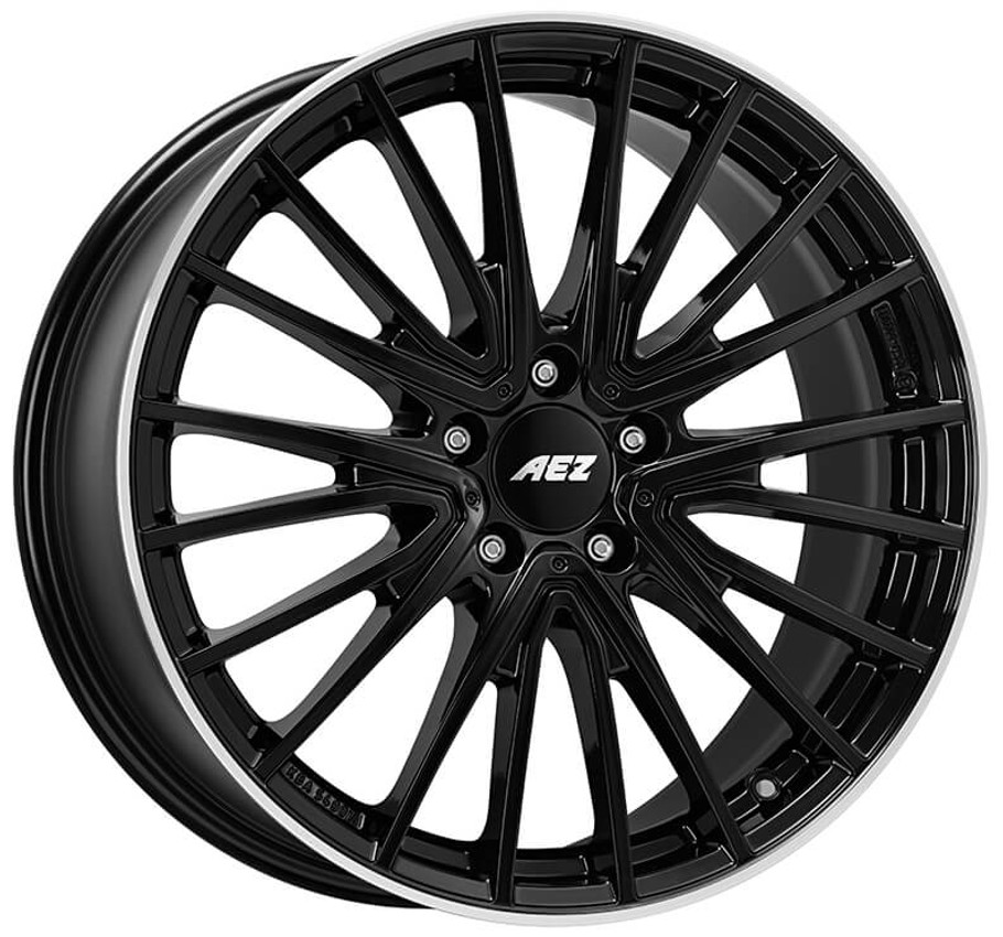 AEZ Berlin black 18x7.5 ET53 5x112 Black / Polished Lip (Load Rated 740kg) (ABEF8BL53E)