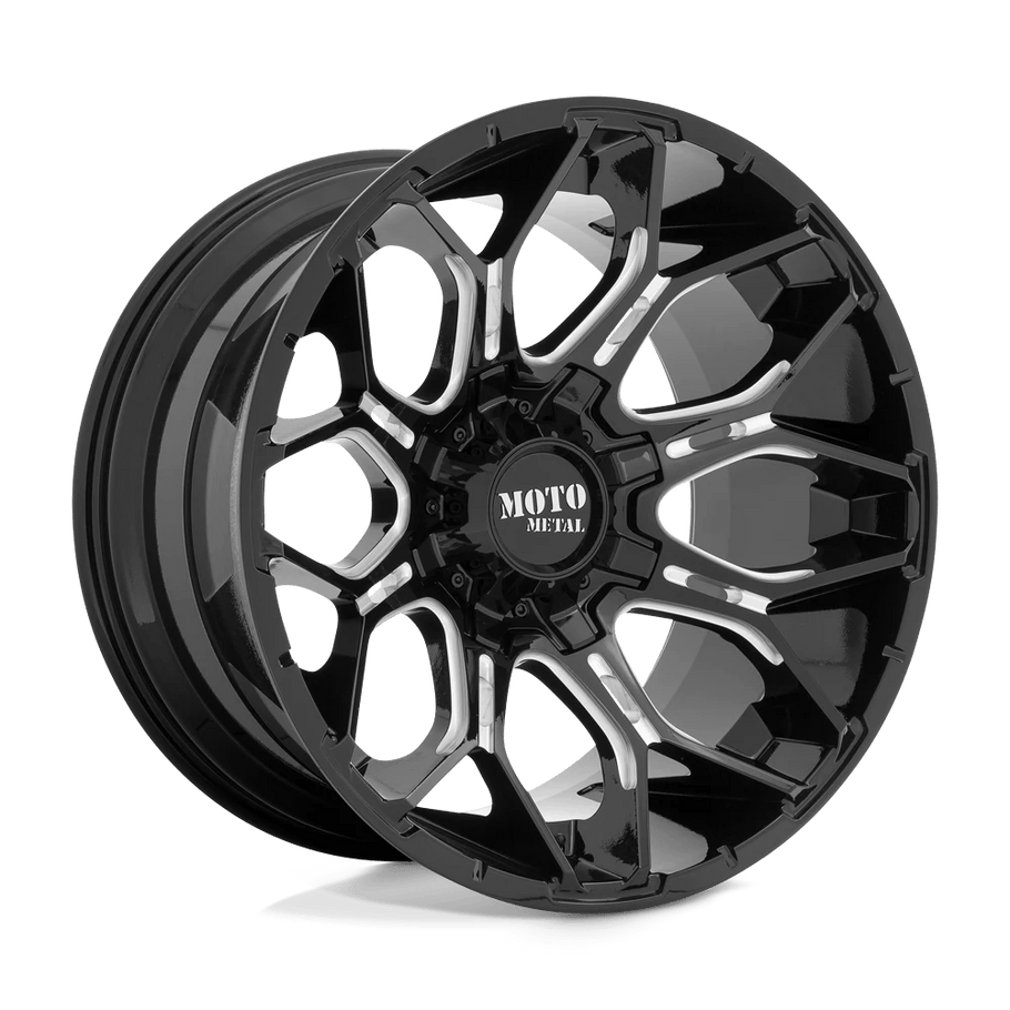 Moto Metal MO808 SNIPER 20x9 ET0 6x120/139.7 78.10mm GLOSS BLACK MILLED (Load Rated 1134kg)