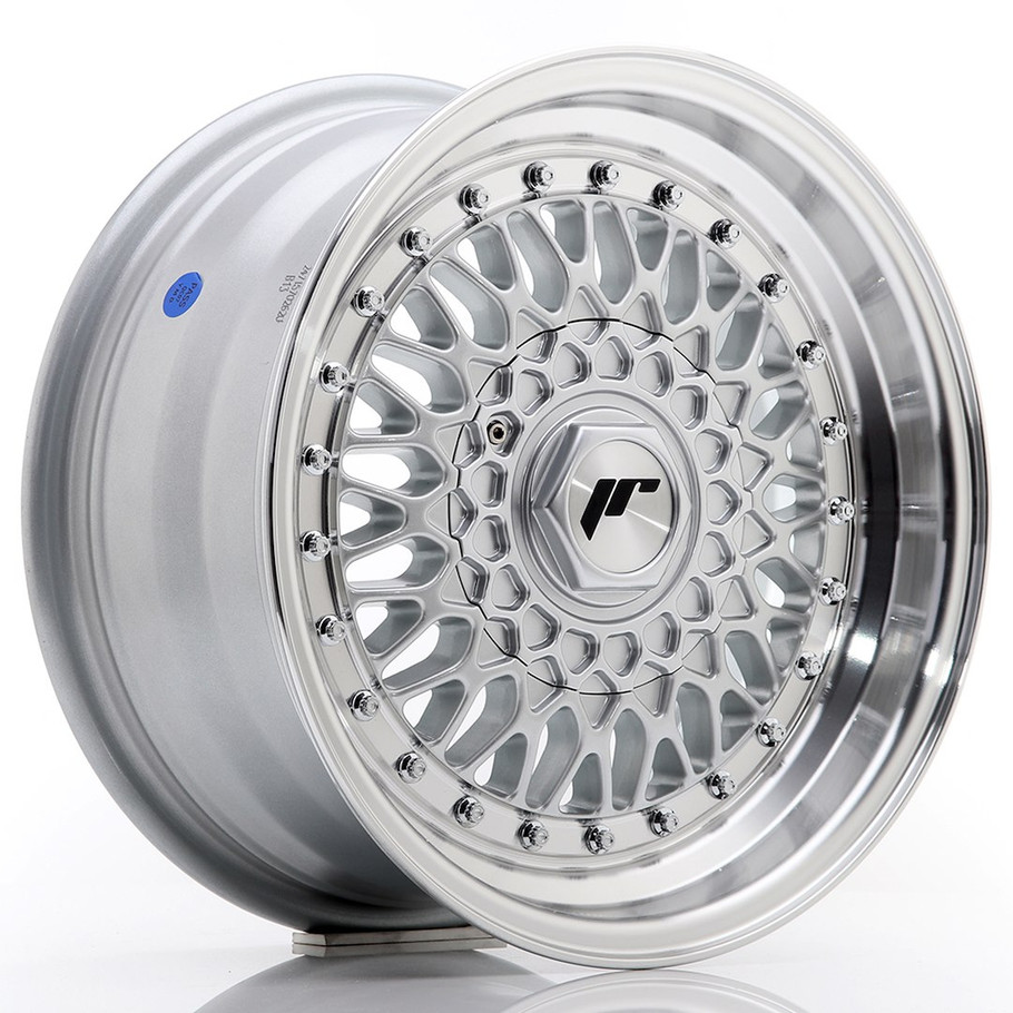 JR Wheels JR9 15x7 ET20 CUSTOM PCD 74.1mm Silver w/ Machined Lip+Silver Rivets