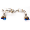 Nameless Quad Exit Axleback Exhaust with Blue Neochrome Tips for Subaru Crosstrek.  Rear View.