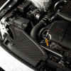 Top View of the COBB Redline Gloss Carbon Fiber Power Scoop installed in 2022-2026 Subaru WRX engine bay