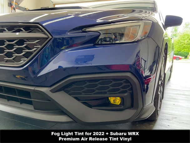Yellow fog light vinyl overlays on a Subaru WRX 2022, 2023, 2024, 2025