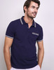 Navy pique polo with pocket, navy, with stripe detail on collar, sleeve and pockets