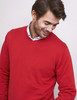 Men's soft V neck cotton cashmere red knit by Vedoneire of Ireland