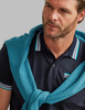 Men's navy polo with colour tipping on rib and chest pocket