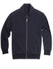 Men's navy full zip sweat shirt with suede trim by Vedoneire of Ireland