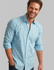 Men's soft fine cotton sea green check shirt Vedoneire of Ireland