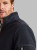 Men's Navy Quarter Zip with rugged canvas and suede trim