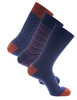 men's three pack cotton socks stripe and dot, navy with ginger accents, by Vedoneire of Ireland