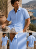 Men's Linen Mix Short Sleeve Shirt (2105) Sky