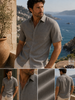 Men's Linen Mix Short Sleeve Shirt (2105) Olive