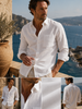 Men's Long Sleeve Linen Shirt (2104) White