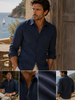 Men's Long Sleeve Linen Shirt (2104) Navy