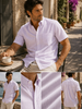 Men's Short Sleeve Oxford Shirt,  Purple Stripe