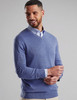 Men's V-Neck soft cotton sweater, blue aura, by Vedoneire of Ireland