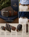 Mens Braided Belt Beige Navy (9002)