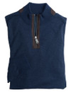 Men's luxury lambswool half zip with suede trim, navy, by Vedoneire of Ireland