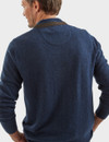 luxury lambswool half zip with suede trim, navy, by Vedoneire of Ireland