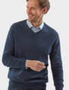 Men's luxury lambswool V-neck knit, navy, by Vedoneire of Ireland