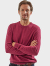 Men's luxury lambswool round neck knit, cranberry, by Vedoneire of Ireland