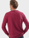 Men's luxury lambswool round neck knit, cranberry, by Vedoneire of Ireland
