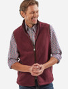 Gentlemans  fleece gilet with suede trim, burgundy, by Vedoneire of Ireland
