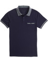 classic men's navy polo with jacquard ribs and chest pocket