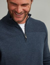 dark denim cotton half zip with rib detail and contrast inside neck by Vedoneire of Ireland