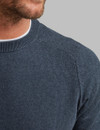 Men's dark denim round neck jumper with texture body and plain knit sleeves by Vedoneire of Ireland