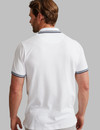  Men's white cotton polo with chest pocket and contrast tipping