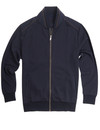 Men's navy full zip sweat shirt with suede trim by Vedoneire of Ireland