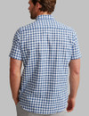men's blue check linen mix short sleeve shirt with pocket by Vedoneire of Ireland