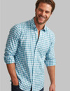 Men's soft fine cotton sea green check shirt Vedoneire of Ireland