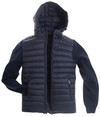 Premium hooded hybrid navy  padded jacket with knitted sleeves, by Vedoneire of Ireland
