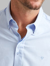 Men's button down premium cotton shirt in soft blue stripe by Vedoneire of Ireland