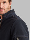 Men's Navy Quarter Zip with rugged canvas and suede trim