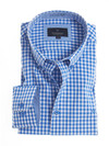 Striking blue gingham button down shirt in soft cotton, by Vedoniere of Ireland
