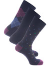men's three pack cotton socks argyle and dot, navy, by Vedoneire of Ireland