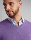 Men's V-Neck cotton jumper with logo, dusted grape, by Vedoneire of Ireland