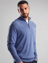 Men's cotton Half Zip knit, blue aura, by Vedoneire of Ireland
