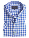 Men's Short Sleeve 100% Linen Button Down Shirt (2105 Blue Gingham)