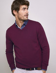 Men's Luxury Lambswool V-Neck knit, port wine,