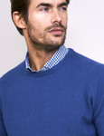 Men's round  neck knit, blue, by Vedoneire of Ireland