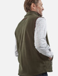 Green fleece gilet with suede trim by Vedoneire of Ireland