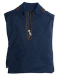 Men's luxury lambswool half zip with suede trim, navy, by Vedoneire of Ireland